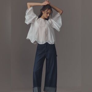 NWT Anthropologie The Kaylan Railroad Striped Barrel Carpenter Jeans